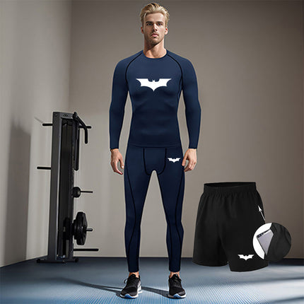 Men's Batman Printed Three-Piece Compression Quick-Drying Long-Sleeved Tights Running Sports Suit Basketball Training Suit