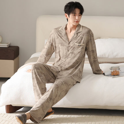 [40-Count Lycra Cotton] Men's Spring and Autumn Long-Sleeve Pure Cotton Large Size Pajamas, Suitable for Home Wear and Can Be Worn Outside