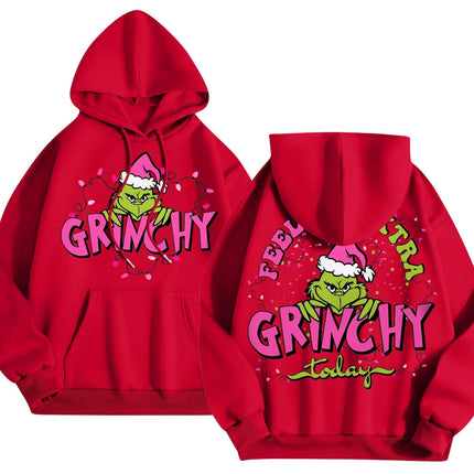 2024 Cross-border Autumn Simple pink Letter Font Printing Men's and Women's Hooded Christmas Green Hair Monster