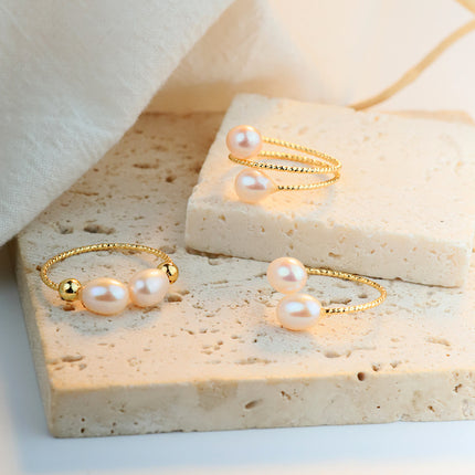 Natural Freshwater Pearl Ring 18K Gold Plated Opening Ring Light Luxury Fashion Single Product Factory Direct Ring