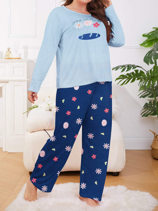 Foreign trade European and American pajamas women's cute printed long sleeve autumn and winter home clothes two-piece set can be worn cross-border wholesale