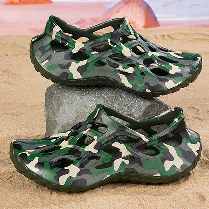 Camouflage Cave Shoes Men's Five-Star Army Green Garden Shoes Low-top Casual Shoes Platform Beach Wading Hollow Frame Shoes