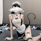 Maid suit + black fishnet stockings / One size fits all