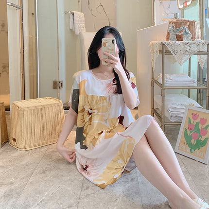 Cotton Silk Nightgown for Women 2026 New Style Casual Short-Sleeved Thin Loose-Fitting High-End Breathable Home Wear That Can Be Worn Outside