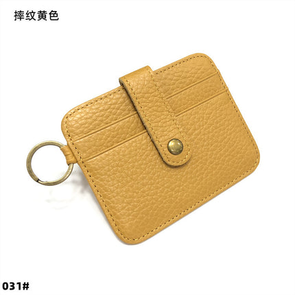 Vintage Oil Wax Leather Buckle Genuine Leather Card Holder Men's Multifunctional Cowhide Women's Coin Purse with Key Ring Driver's License Holder