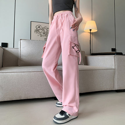 Overalls Women's Summer New Style Pendant Wide Leg Pants Slimming Retro European and American Retro Sports Drawstring High Waist Casual Pants