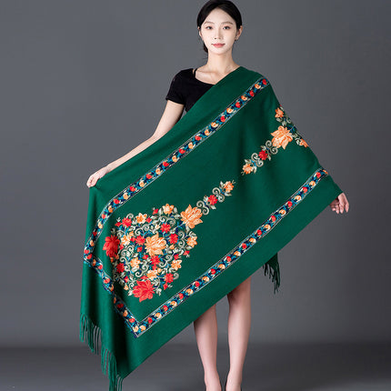 Autumn and Winter Nepal Vase Embroidered New Style Cashmere Scarf Women's Ethnic Style Embroidered Tassel Large Shawl