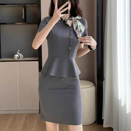 Grey Short-sleeved dress Women's 2025 Summer New Professional Workwear Skirt Jewelry Store Hotel Front Desk Work Clothes
