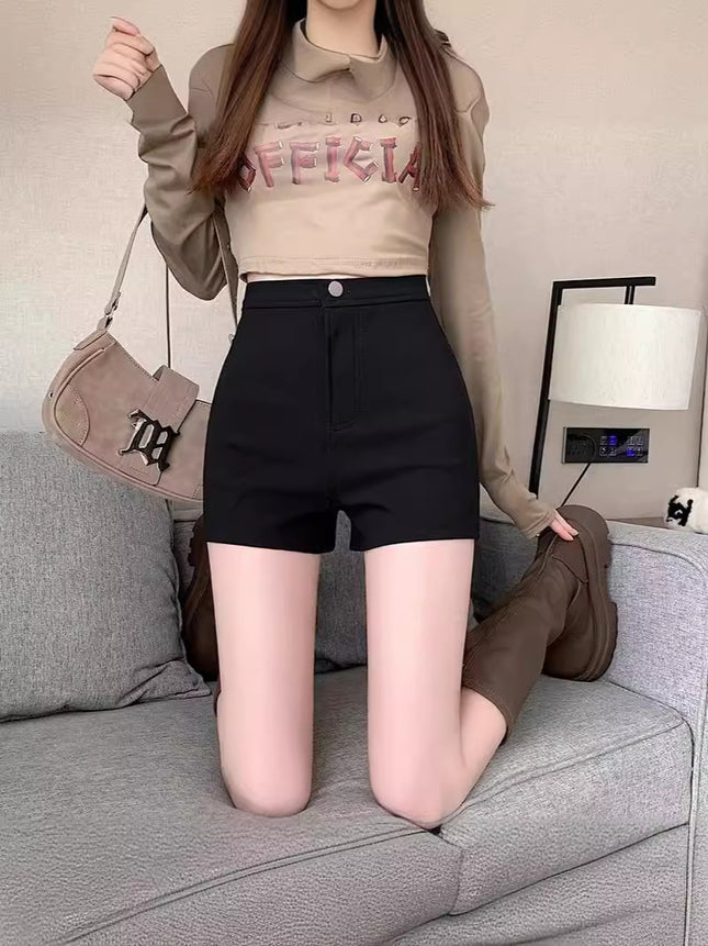 Hot Girls Black Suit Shorts Women's Spring and Summer Thin New High Waist Small Men's Tight Leggings Outer Wear Hot Pants