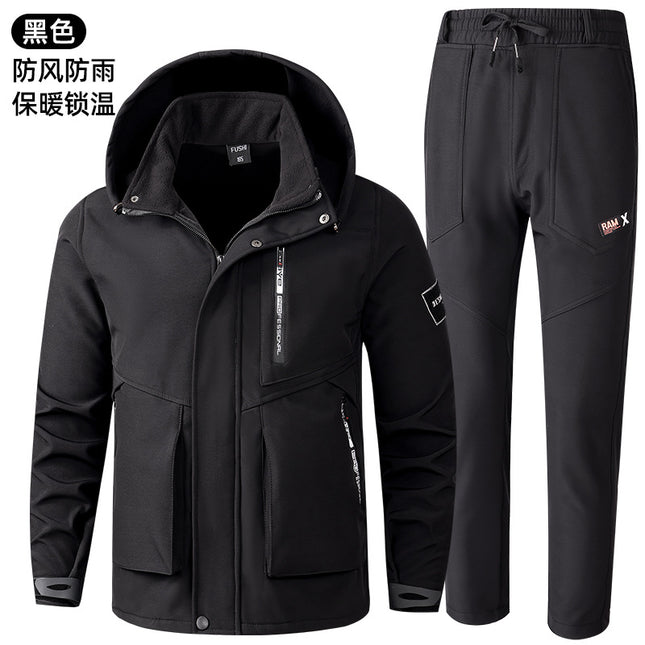 Winter Charge Clothes suit Men's fleece-lined Thickened Work Clothes Windproof Waterproof Warm Outdoor Mountaineering Suit Casual Tooling