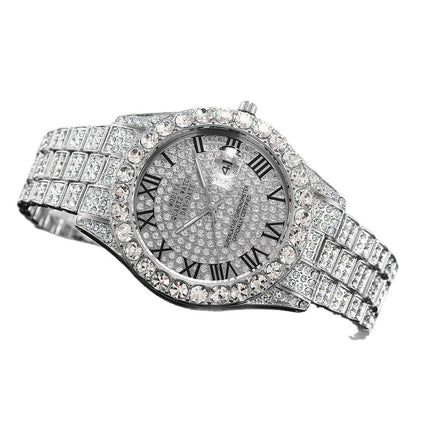 [Bross-Border Hot Item] 16-Piece Set of Various Diamond-Encrusted Watches, Diamond-Shaped Cuban Bracelets and Necklaces, Three-Piece Set