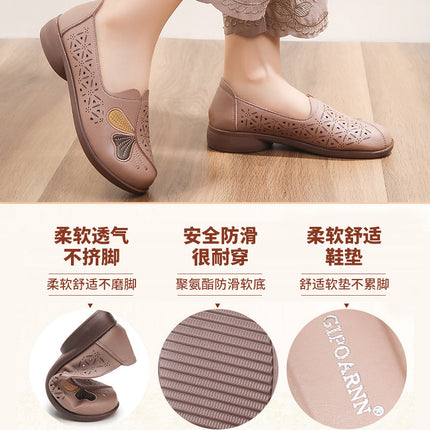 Mom's Shoes for Women, Comfortable, Breathable, Non-Slip, Hollow-Out Shoes for Middle-Aged and Elderly Women, Summer Sandals, Soft-Soled Leather Shoes