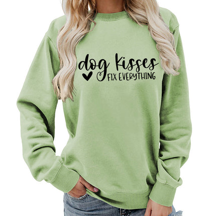 Foreign trade supply dog kisses printed round neck women's top vests autumn and winter coat casual wide pine Europe
