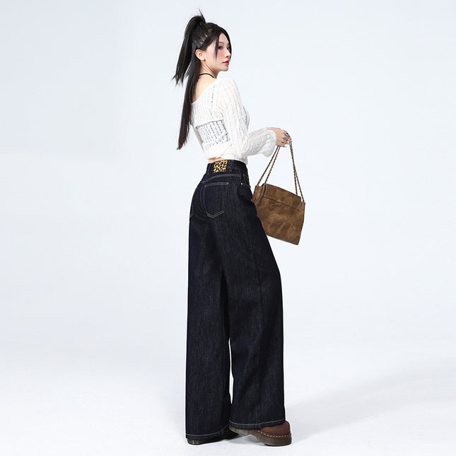Tannin Color Narrow Wide Leg Jeans Women's 2025 Spring New High Waist Loose Slim Look Straight Trendy Trendy Trendy Trendy Pants