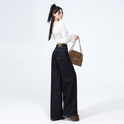Tannin Color Narrow Wide Leg Jeans Women's 2025 Spring New High Waist Loose Slim Look Straight Trendy Trendy Trendy Trendy Pants