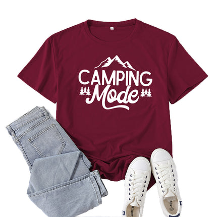 Amazon Supply Camping Mode Printed Short-Sleeved Women's Casual Summer Casual Loose Round Neck European Size