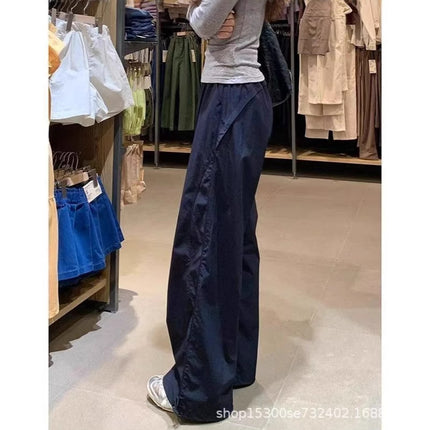 navy blue Overalls Women's Summer Thin High Waist Loose Straight Dosing Casual Sports Wide Leg Pants