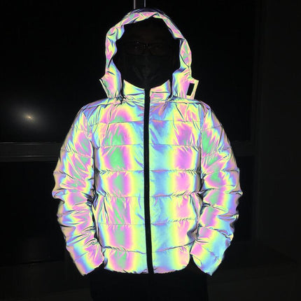 New Winter Products European and American Large Size Reflective Cotton Clothes for Men and Women, Luminous Bread Outwears, Cross-Border Fashionable Cotton Clothes