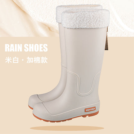 Fashion Trend Rain Shoes Women's Waterproof Non-slip High Barrel Rain Boots Adult Camping Work Wear-resistant Rubber Shoes Long Barrel Water Shoes
