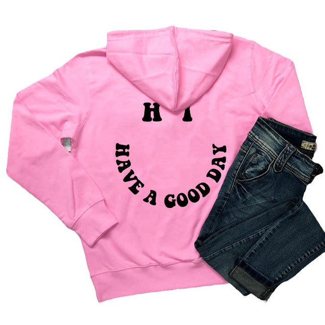 Foreign Trade Women's Velvet Sweatshirt Plain Letter Print Kangaroo Pocket Drawstring Print Hoodie