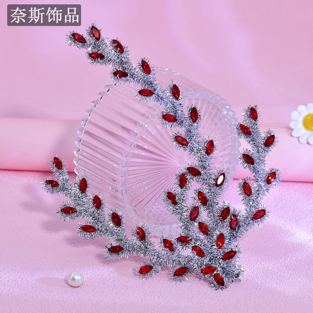 Nais Ns368 Forest-Style Green Branch and Leaf Twist Stick Hair Accessory with Rhinestone Embellishments for Bridal Wedding Photoshoot