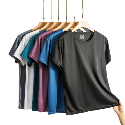 T-Shirt for Men 2022 New Style Plain Ice Silk Quick-Dry Short-Sleeve Elastic Mesh Round Neck Thin Slim Fit Inner Wear