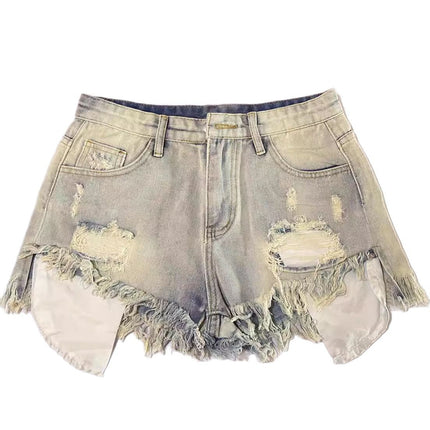 New high waist Korean style light color nostalgic washed jeans slimming frayed hot pants need to be ordered