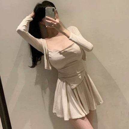 South Korea Dongdaemun Elegant Sexy Figure Camisole Short Cardigan Skirt Three-piece Suit Women