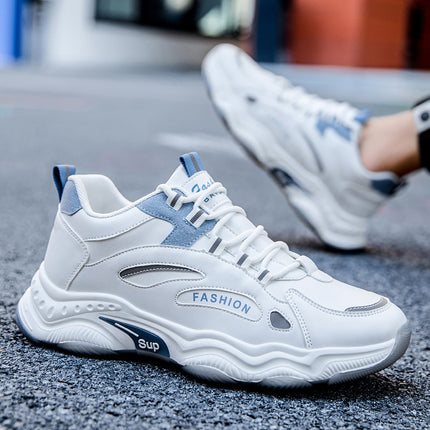 Autumn and Winter New Student Sneakers Leather Deodorant Black Fashion Men's Shoes Lace-up White Men's White Shoes