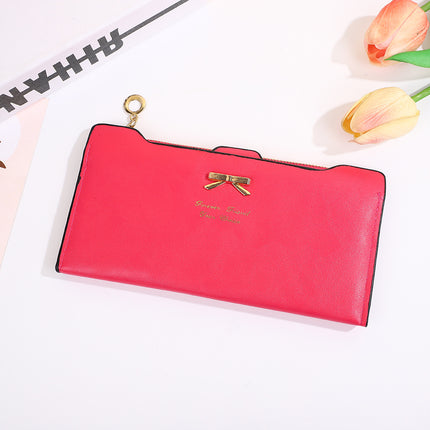Japanese and Korean Women's Bow Fashion Wallet Women's Long Zipper Clutch Large Capacity Wallet Card Holder Storage