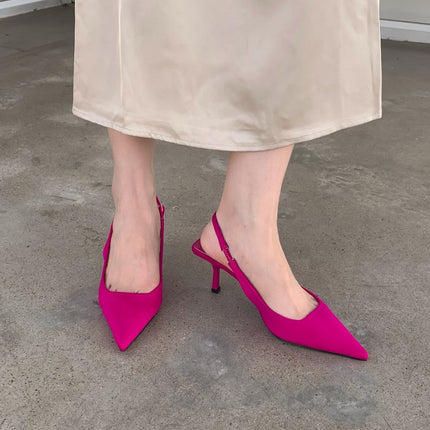 2025 Spring New Pointed Toe Stiletto Mid-Heeled Flats with Hollow Toe Sandals and High Heels Green Women's Shoes
