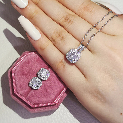 Exaggerated jewelry set European and American new zircon earrings necklace fashion small fresh square x1104-e1104