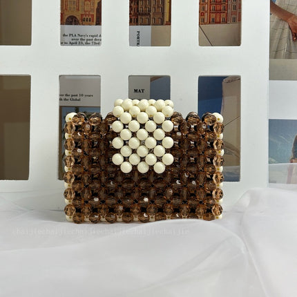 Cross-border Wholesale Handmade Beaded Color Card Bag Acrylic Contrast Color Square ID Bag Mini Hand Coin Purse
