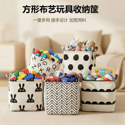 Household Large-Capacity Fabric Storage Bag Cotton and Linen Waterproof Dirty Clothes Storage Basket Square Foldableable Toy Storage Basket
