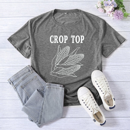 Cross-border Foreign Trade Amazon Crop Top Printed Short-sleeved Women's Summer Casual Loose Round Neck Casual All-match