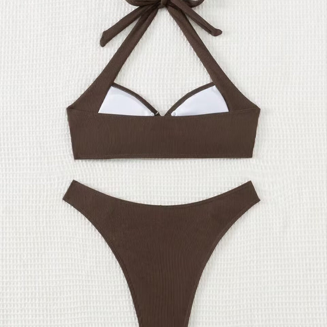 2025 Europe and the United States cross-border foreign trade Amazon trend solid color neck strap sexy bikini bikini suit women