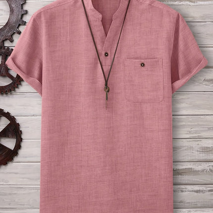 Men's Light Green Summer Casual Button up Shirt with Chest
