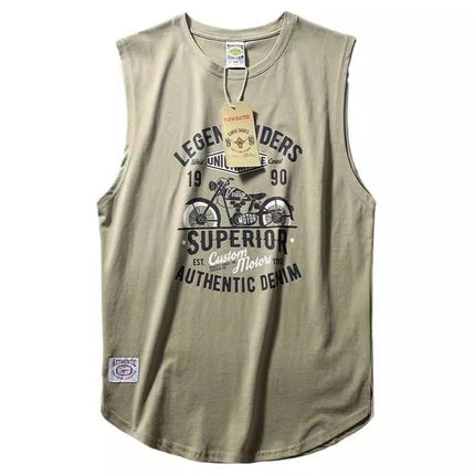 Ami Khaji Technology Printed Round Neck Sports Leisure Wash Cotton Couples Vintage Garden Swing Side Split Vest
