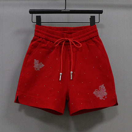 Elastic Waist Shorts Women's Hot Drilling Candy Color Butterfly Denim Wide Leg Pants New Korean Style Slim Look Elastic All-match Hot Pants