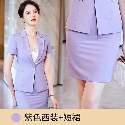 Small Suit Jacket Slim-fit Professional Suit suit Temperament Short-sleeved Thin Jewelry Store Work Clothes Dress Women