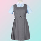 Gray (dress) + women's contrasting pointed collar short-sleeved shirt + belt / XS