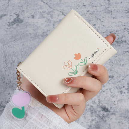 Cross-Border Labelable Wallet Women's Short Style 70% off Pure Color Simple Printing Cute Fresh Student Foldableing Wallet Card Holder