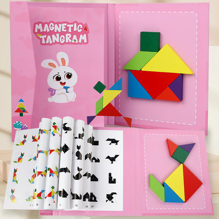Colorful Wooden Magnetic Tangram Teaching Aids Kidsren's Educational Early Education Toys Development Puzzles Magnetic Puzzle Fun