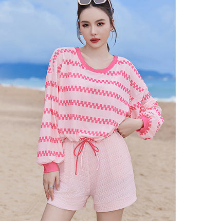 2024 new swimsuit women's split four-piece suit belly covering slimming gathered small chest South Korea ins style Hot Spring