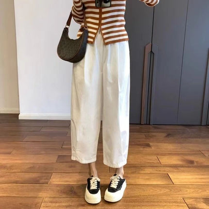 Japanese-Style High-Waisted Straight-Leg Cargo Pants for Women, Summer Thin 2025 New Cropped Carrot Pants, Loose Casual Wide-Leg Pants