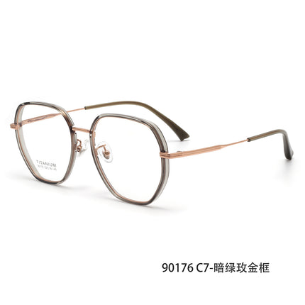 90176 Polygonal Titanium Eyeglass Frame Tr Large Frame Prescription Glasses for Women, Can Be Customized with Prescription Lenses or Non-Prescription Lenses