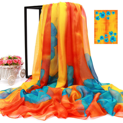 Spring and autumn beach fashion oversized chiffon beach towel women's sunscreen shawl flowery long scarf scarf scarf wholesale