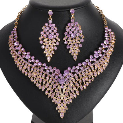 Alloy Clavicle Chain Court Temperament European and American Retro Exaggerated Temperament Crystal Gem Short Necklace Earrings Set Dinner Party