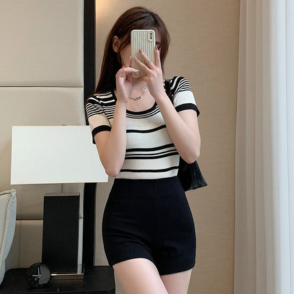 Black Tight Outer Wear Base A- word Hot Pants Summer New Large Size High Waist Hot Girl American Style Sexy Shorts