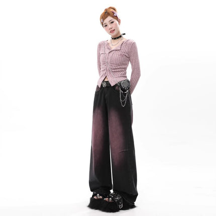 High Street Trendy Brand Wide Leg Jeans Women's Trendy All-match New High Waist Slimming Design Sense Straight Long Pants